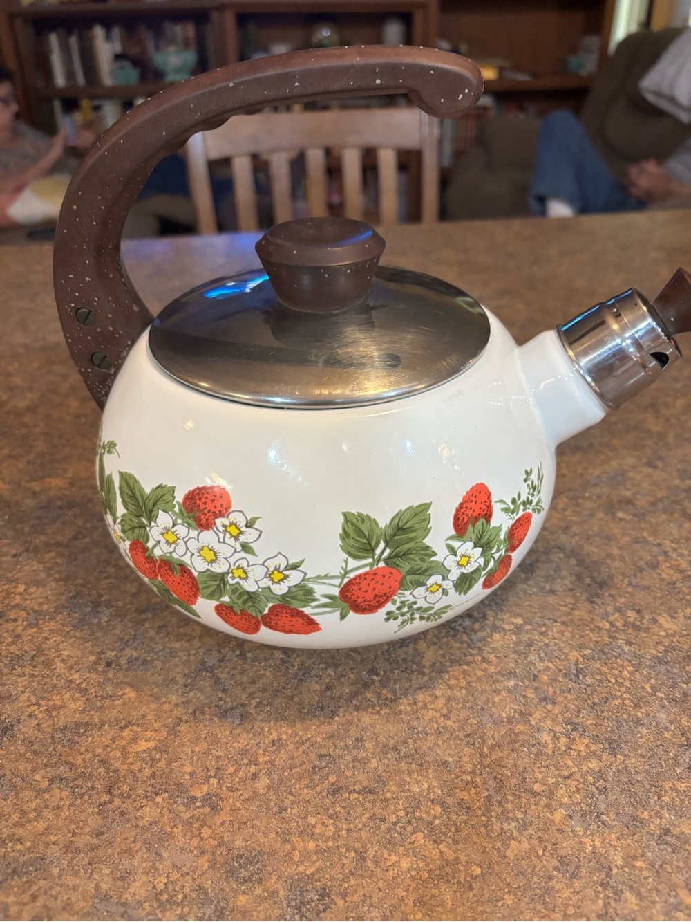 Strawberries & Cream Sheffield Whistling Tea Kettle with Brown Handle